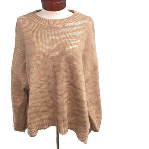 And The Why Anthropologie Knit Sweater Animal Print Gold Foil 2X 3X Oversized